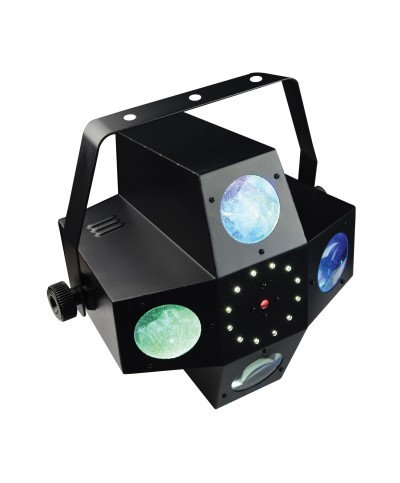 Jeux de lumière 3-en-1 : Beam Moonflower, Strobe, Laser multipoints Rouge et Vert Power Lighting METEOR VII