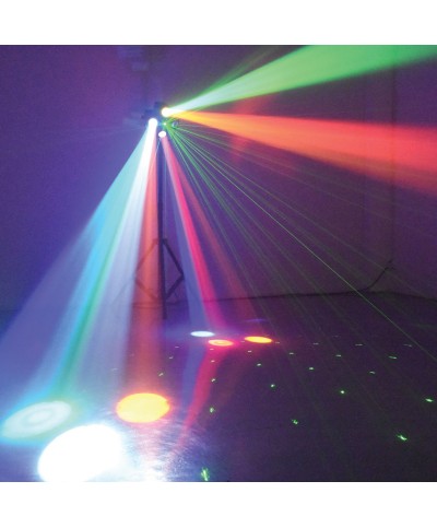 Jeux de lumière 3-en-1 : Beam Moonflower, Strobe, Laser multipoints Rouge et Vert Power Lighting METEOR VII