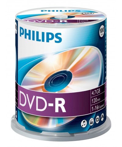 1x100 Philips DVD-R 4,7GB 16x SP Blank DVDs