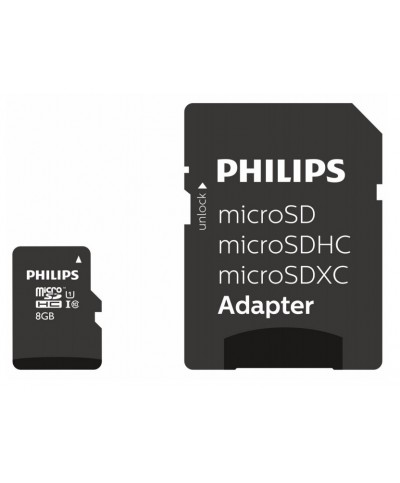 Philips MicroSDHC Card 8GB Class 10 UHS-I U1 adaptateur MicroSD