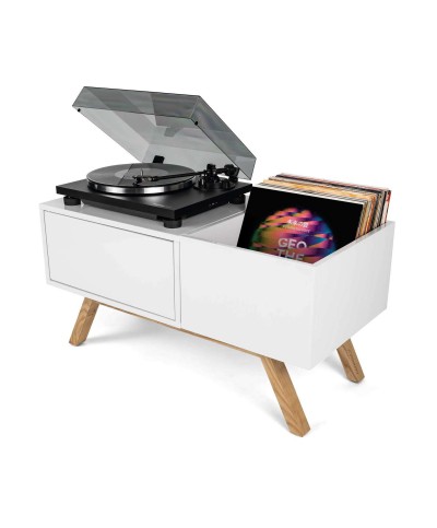 Meuble blanc rétro pour 130 vinyles Glorious Dj TURNTABLE LOWBOARD - meubles DJ