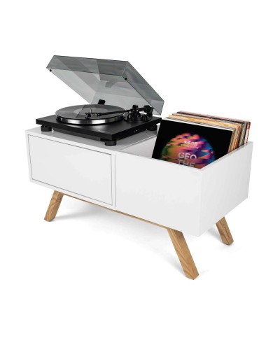 Meuble blanc rétro pour 130 vinyles