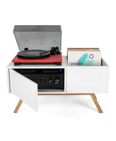 Meuble blanc rétro pour 130 vinyles