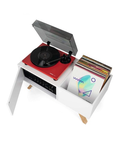 Meuble blanc rétro pour 130 vinyles