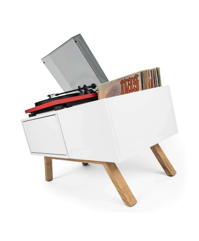 Meuble blanc rétro pour 130 vinyles