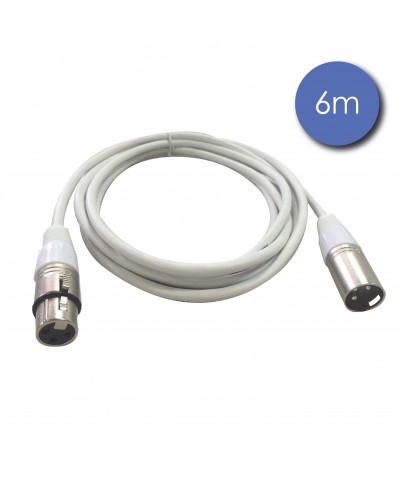 Cordon 6m XLR 3 PIN Mâle - XLR 3 PIN Femelle Blanc POWER ACOUSTICS CAB 2217