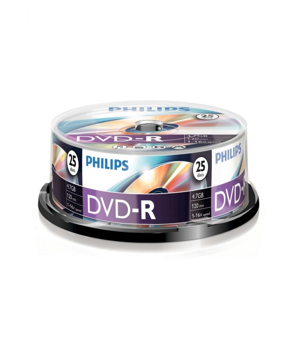 1x25 Philips DVD-R 4,7GB 16x SP Blank DVDs